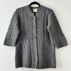 Kilronan Knitwear 100% Pure Merino Wool Gray Cardigan Made In Ireland